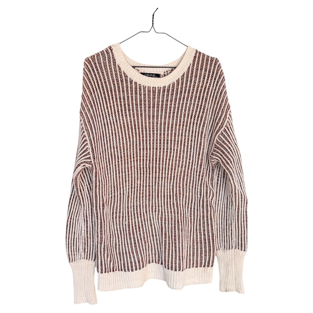 Charlie B‎ Cream & Brown Striped Knit Sweater Women's Large